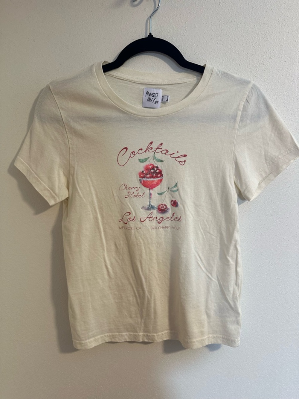 Princess Polly Cream Graphic 'Cocktails Los Angeles' Tee with Red Accent